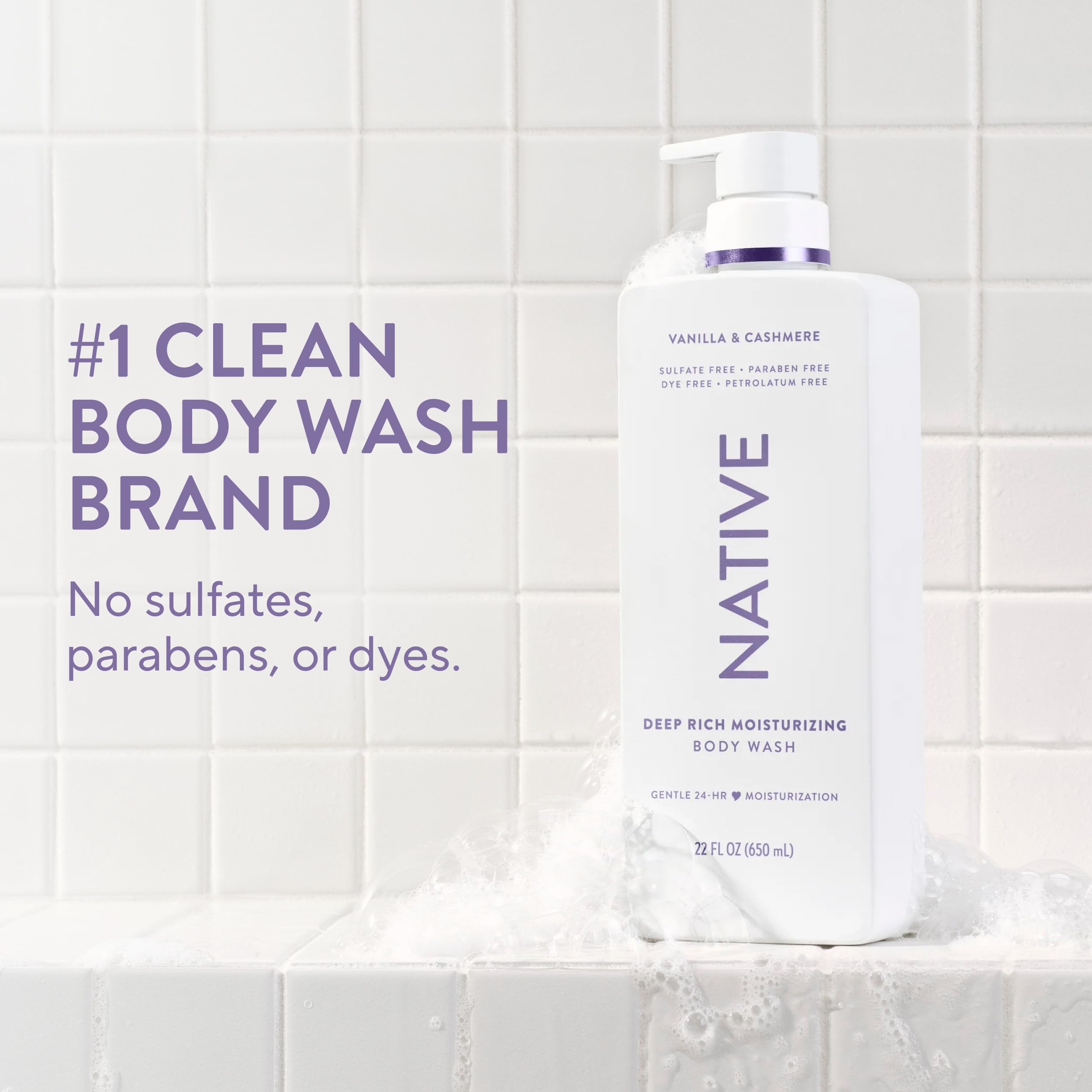 Native Moisturizing Body Wash pour shows creamy lather for soothing cleanse.