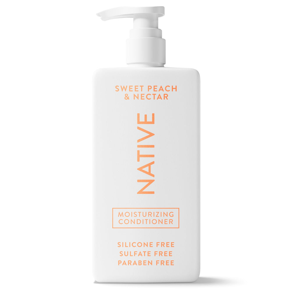 Native Moisturizing Conditioner Sweet Peach & Nectar bottle front shows hydration for shiny hair