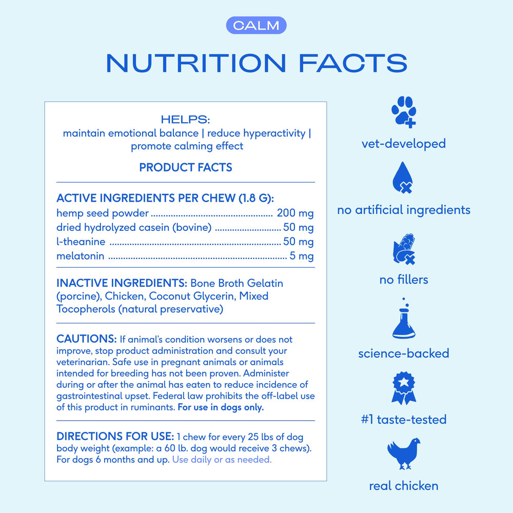 Native Pet Calming Chews hemp seed melatonin L-Theanine Casein blend