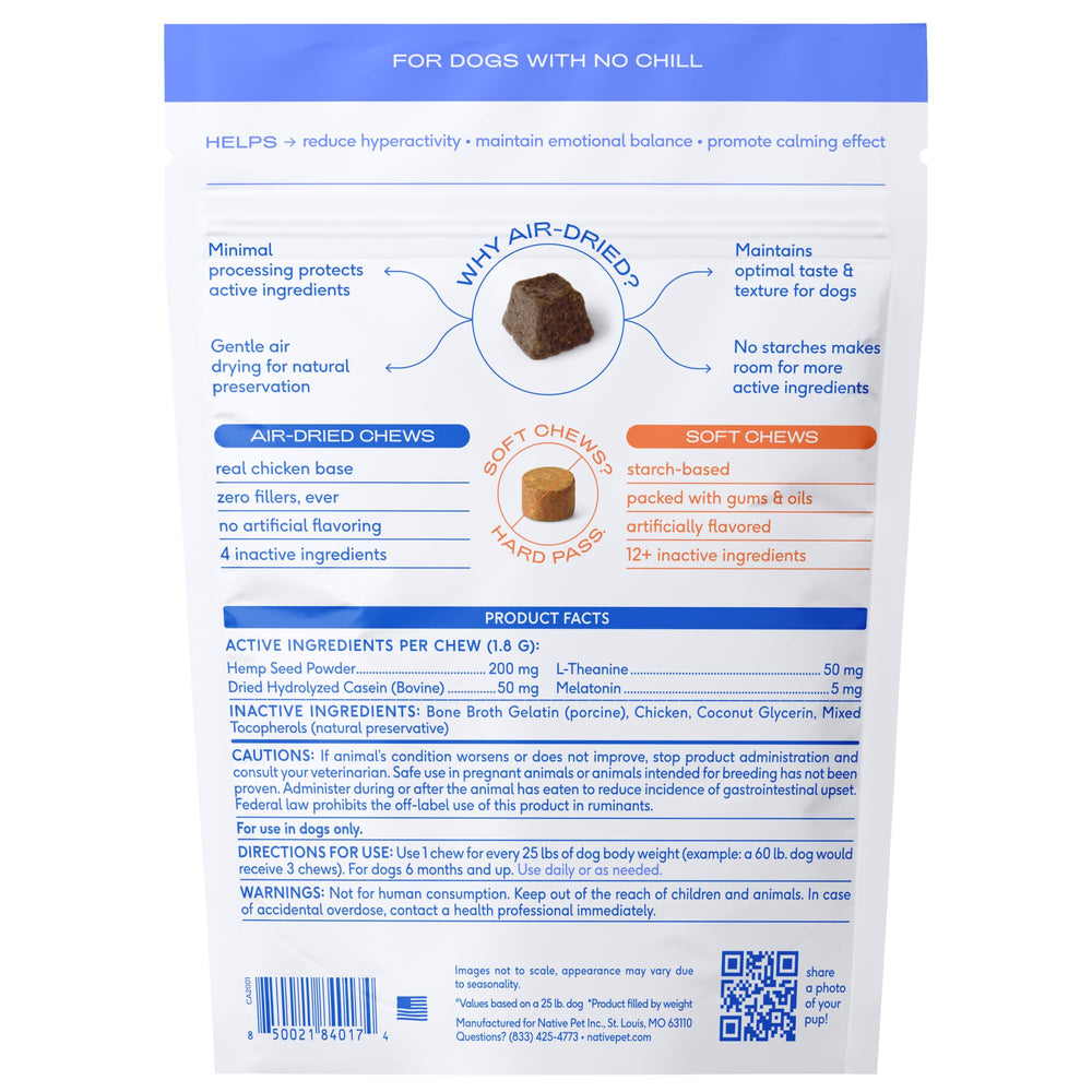 Native Pet Calming Chews before stressors like fireworks or car rides
