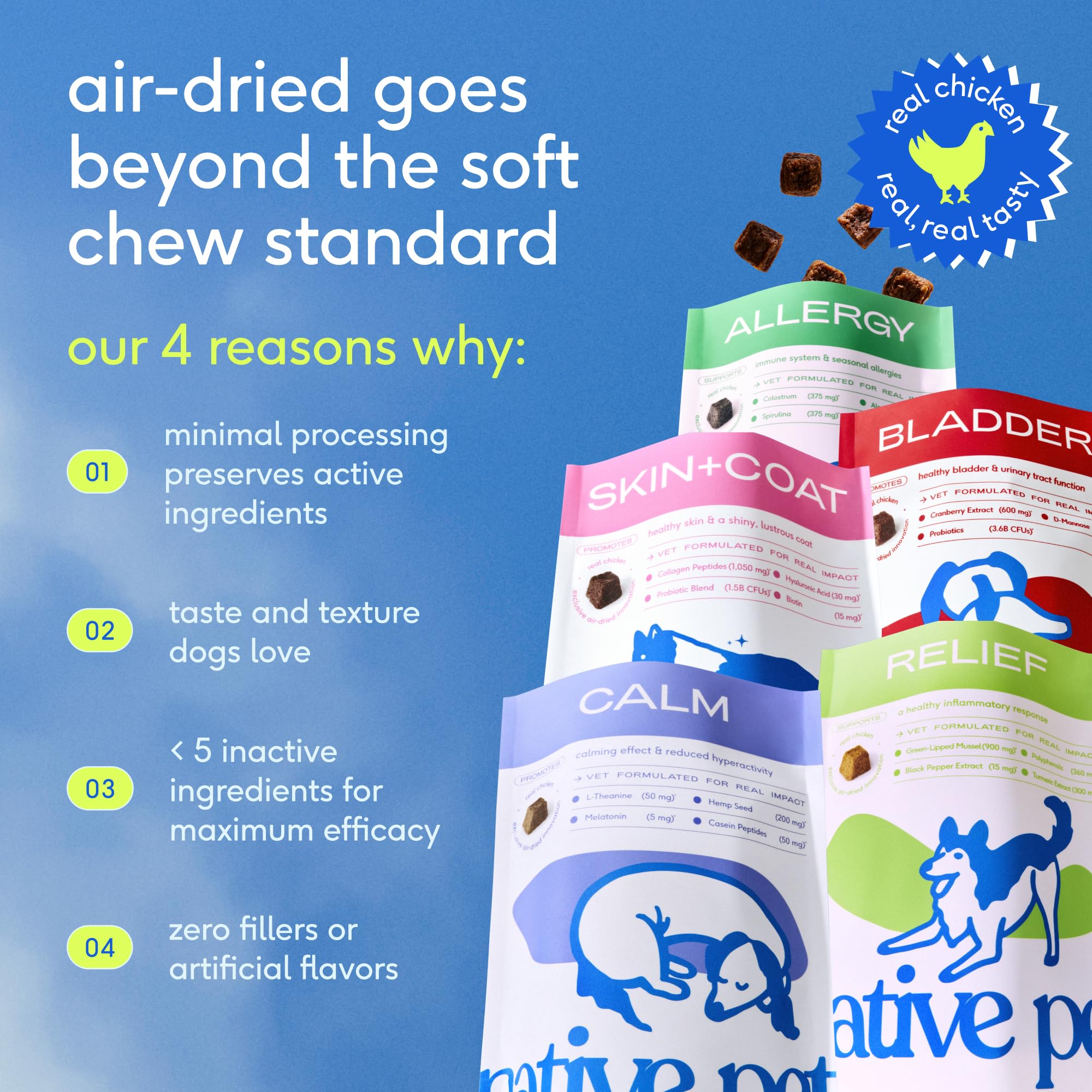Native Pet Calming Chews for dogs six months and older, easy to dose