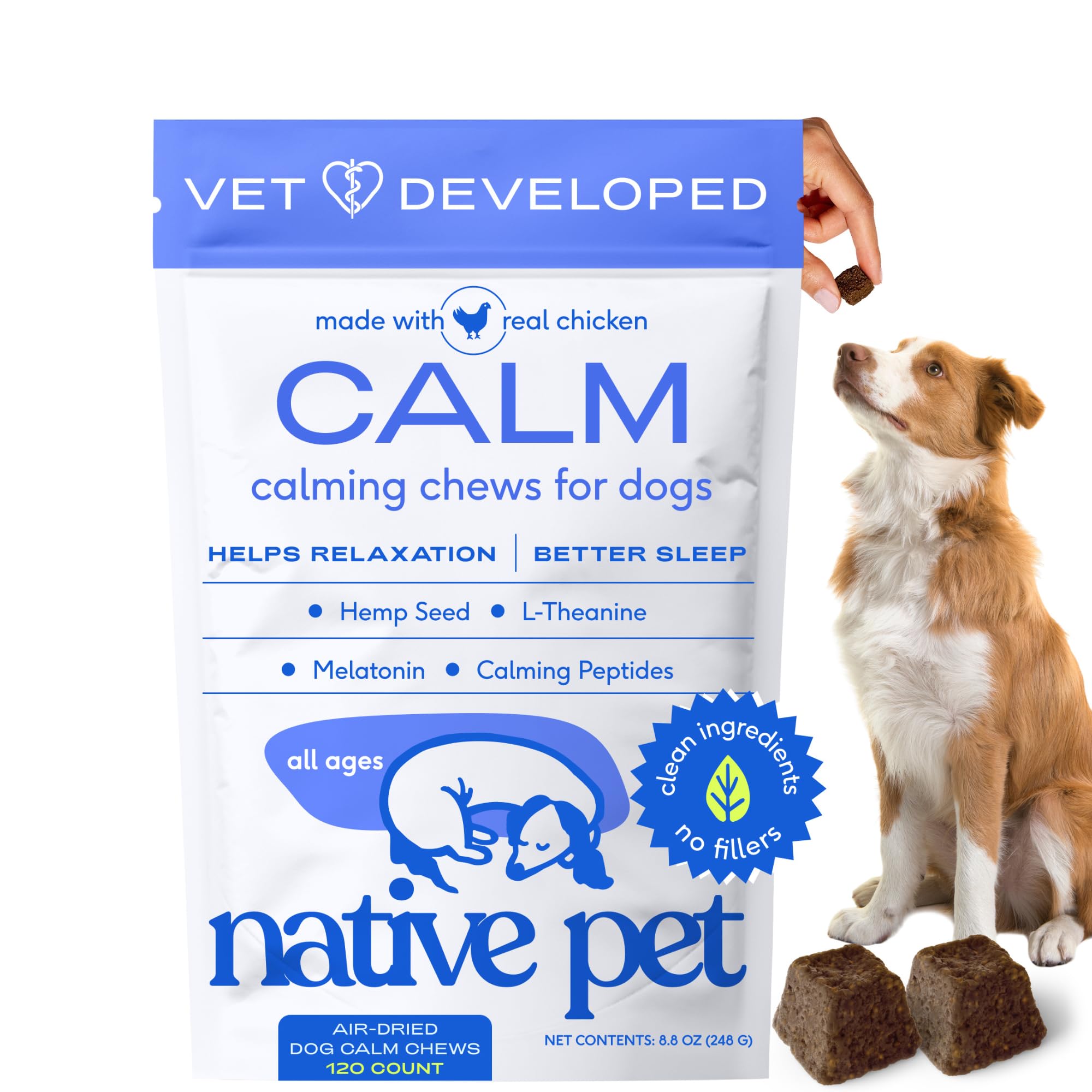 Native Pet Calming Chews XL bottle for anxious dogs, easy daily use