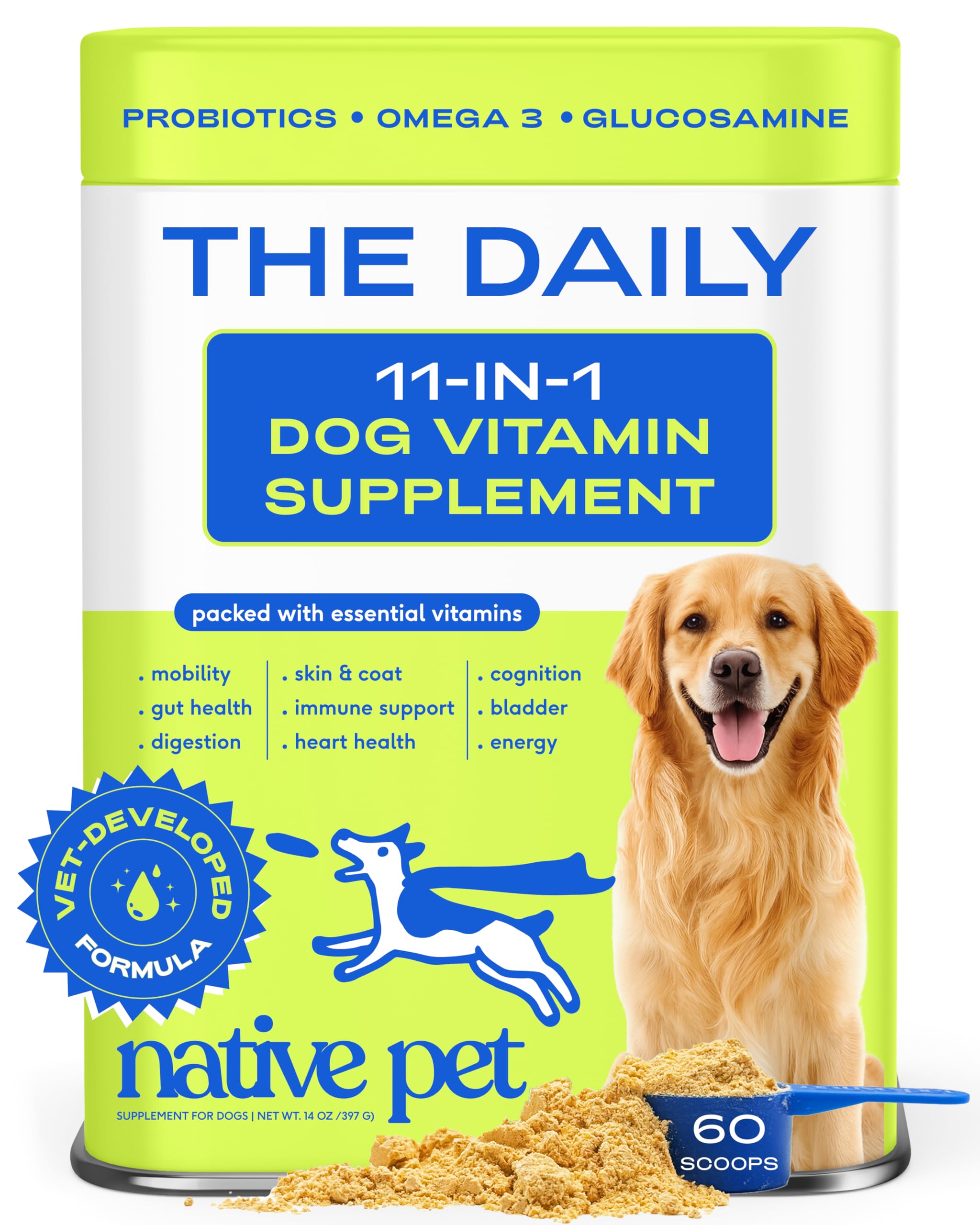 Native Pet Daily Dog Vitamins powder with scoop for easy daily use