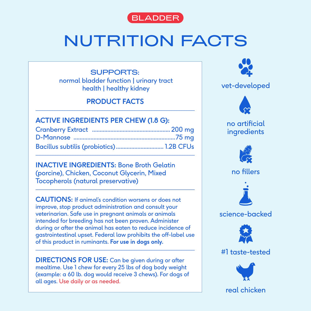 Vet-formulated Native Pet UTI chews by a veterinary nutritionist.