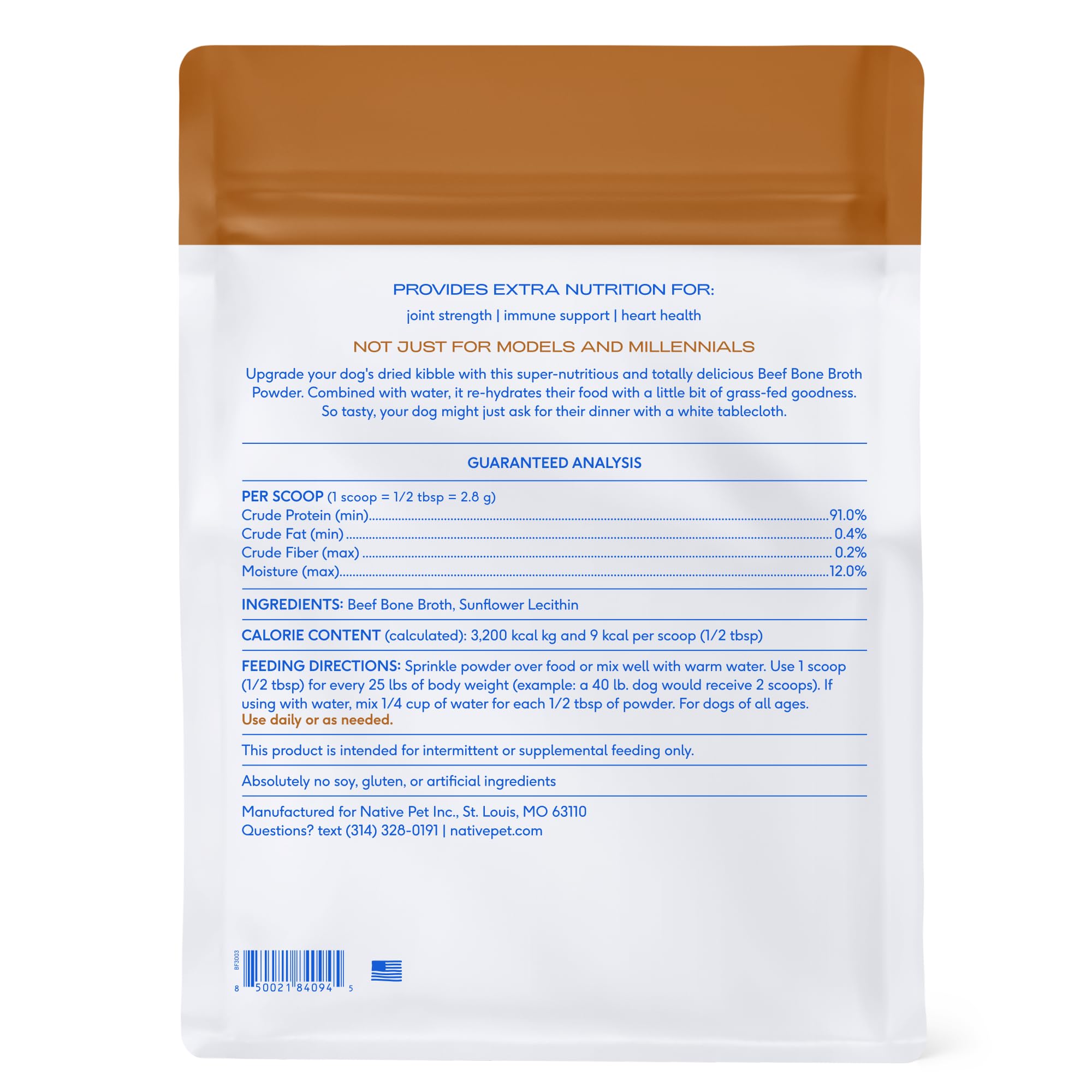 Easy prep: mix Native Pet bone broth powder with water for a quick meal.