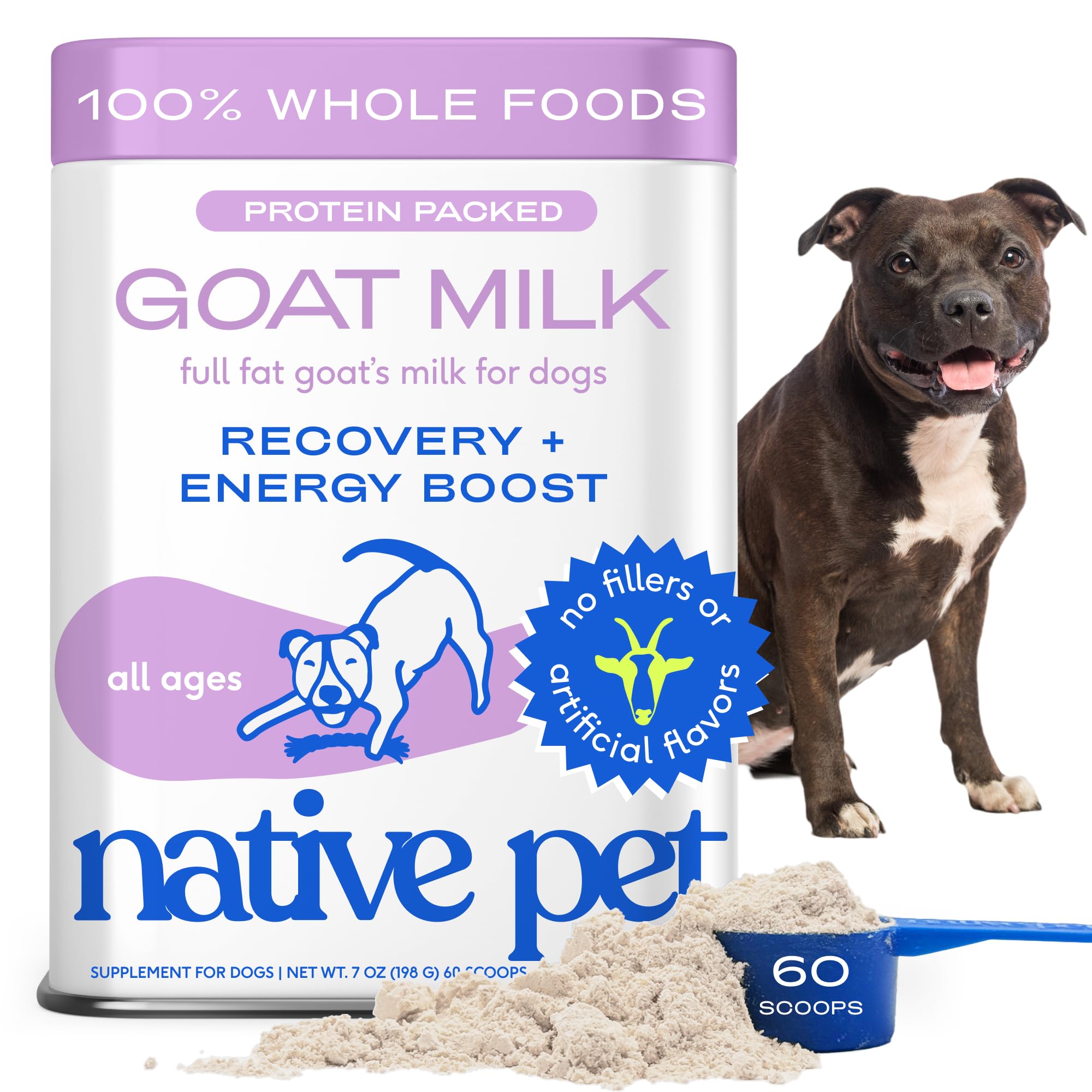 Native Pet Goat Milk Powder in dog bowl for energy and hydration