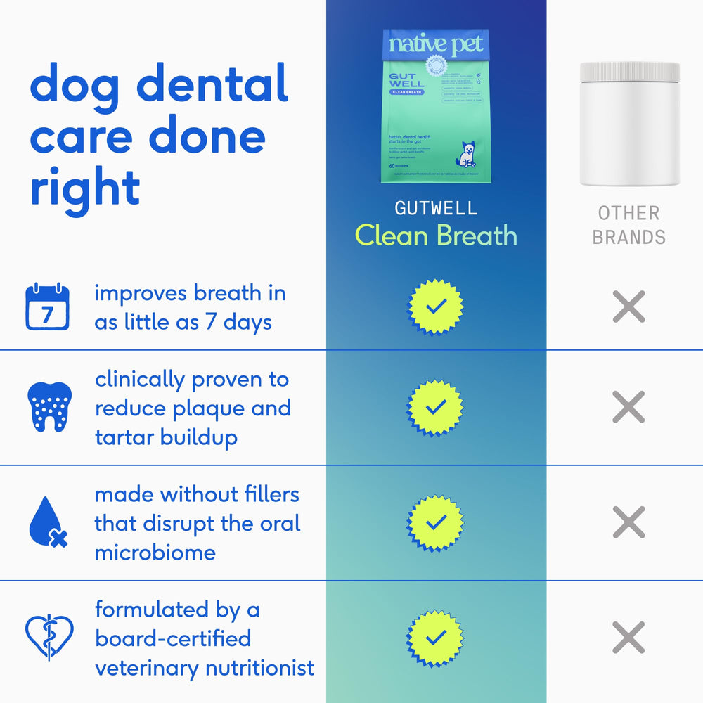 Native Pet GutWell dog breath freshener bottle highlights odor control in daily use.