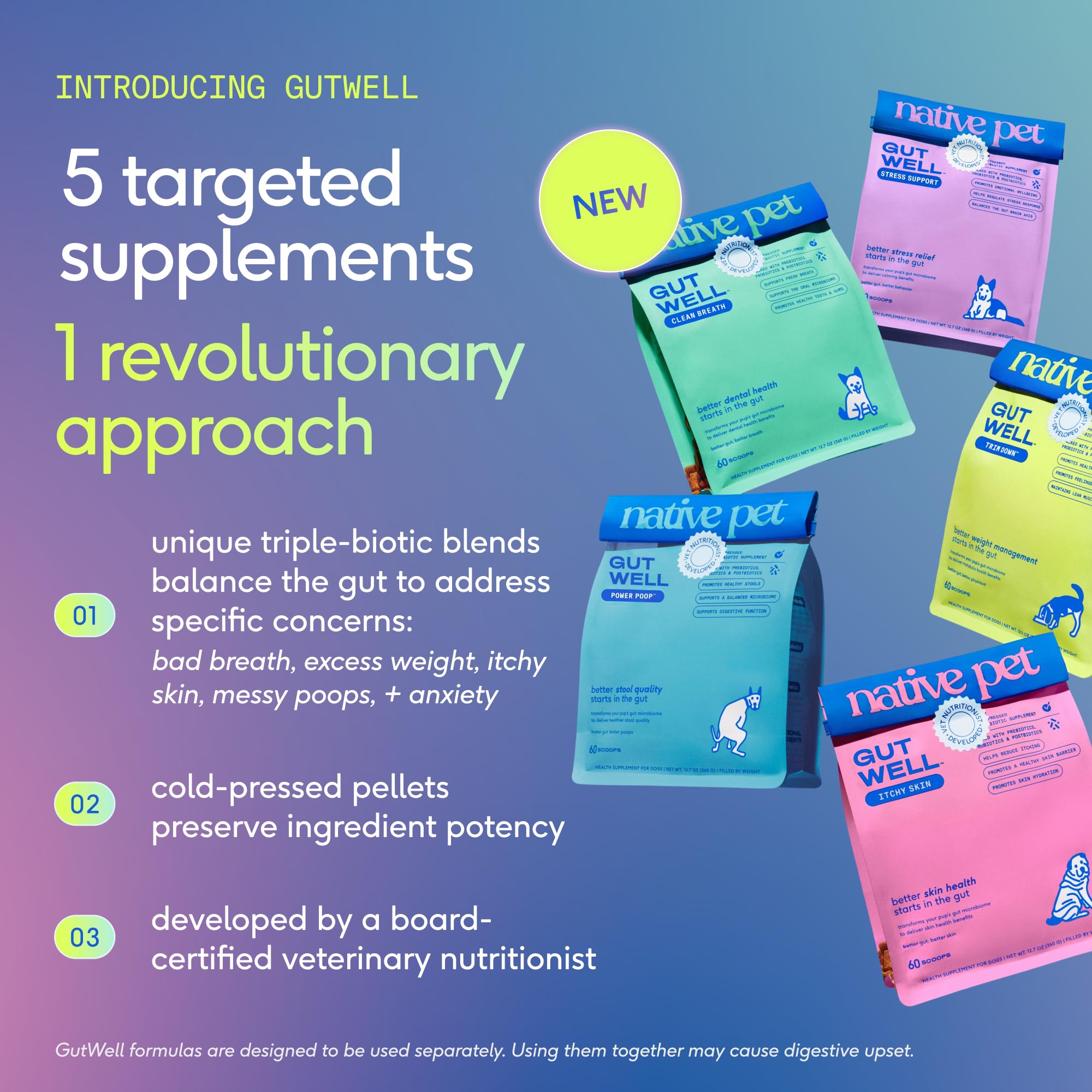 Native Pet GutWell powder texture hints at tartar removal when sprinkled on meals.