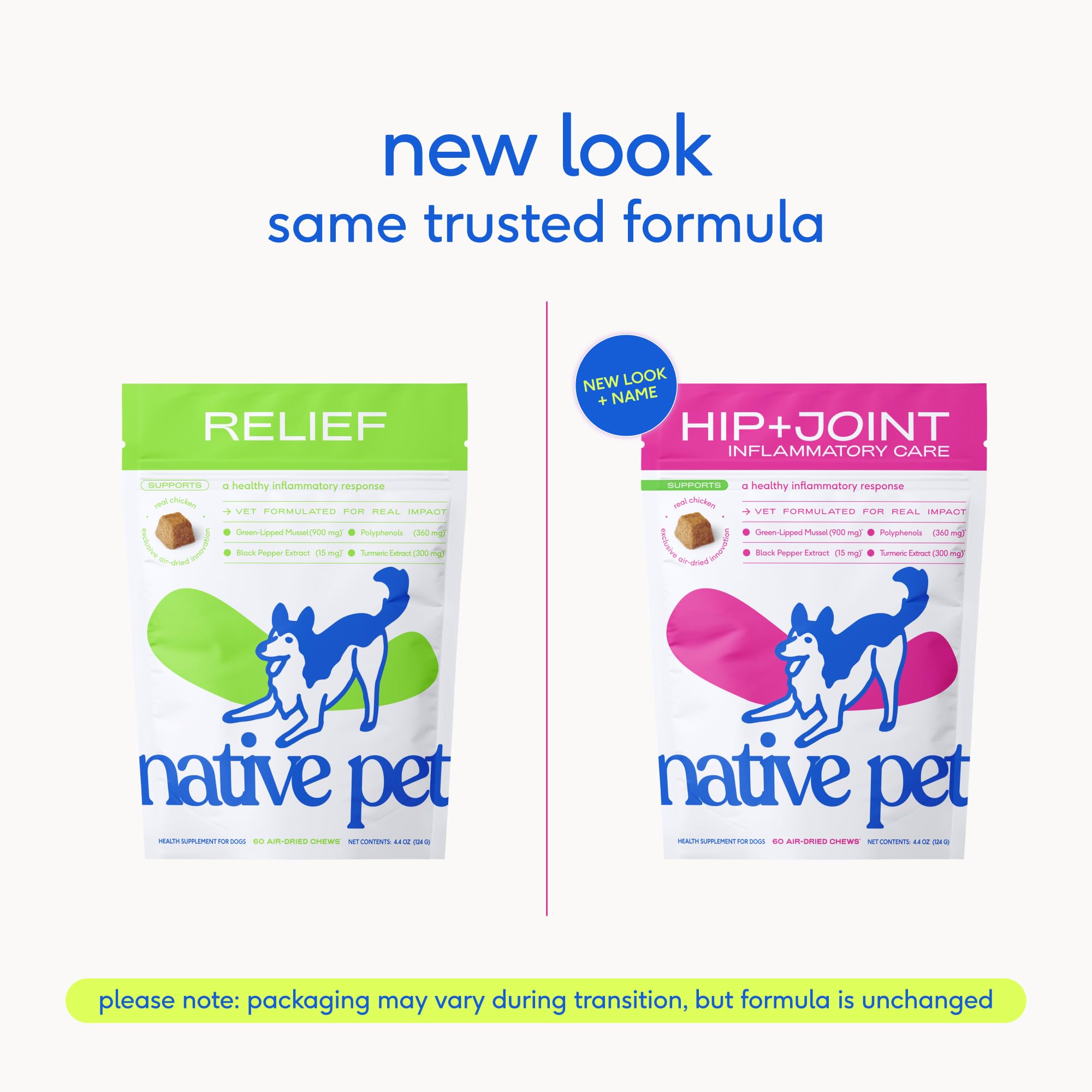Native Pet Inflammatory Care dog chews: tasty bite-sized option for ongoing joint support.