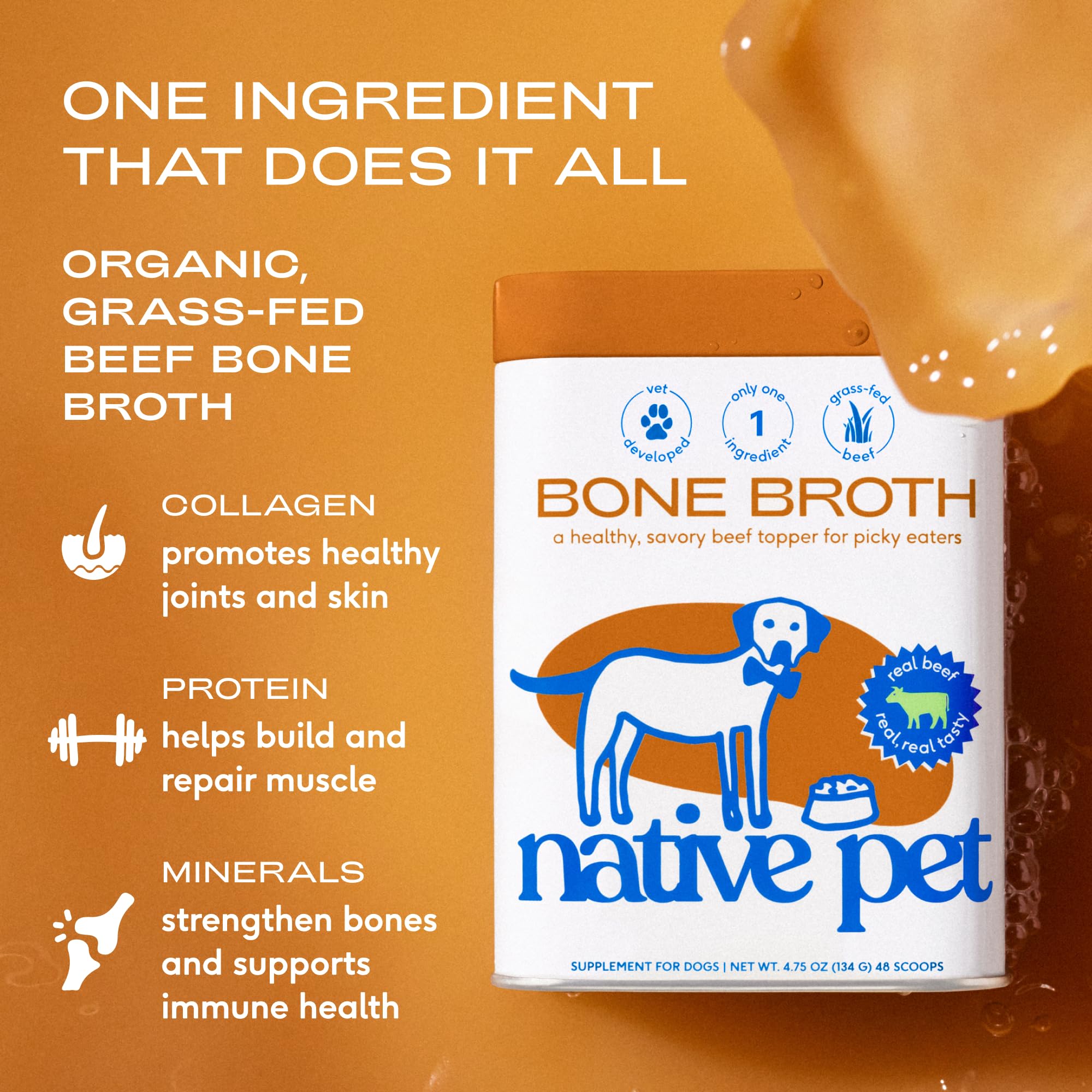 Kibble topped with Native Pet broth to enhance meal appeal.