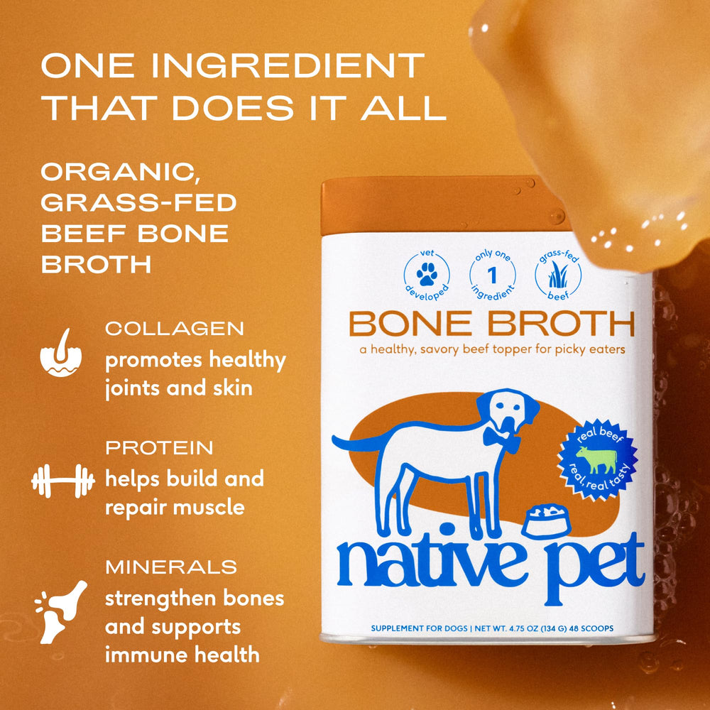 Kibble topped with Native Pet broth to enhance meal appeal.