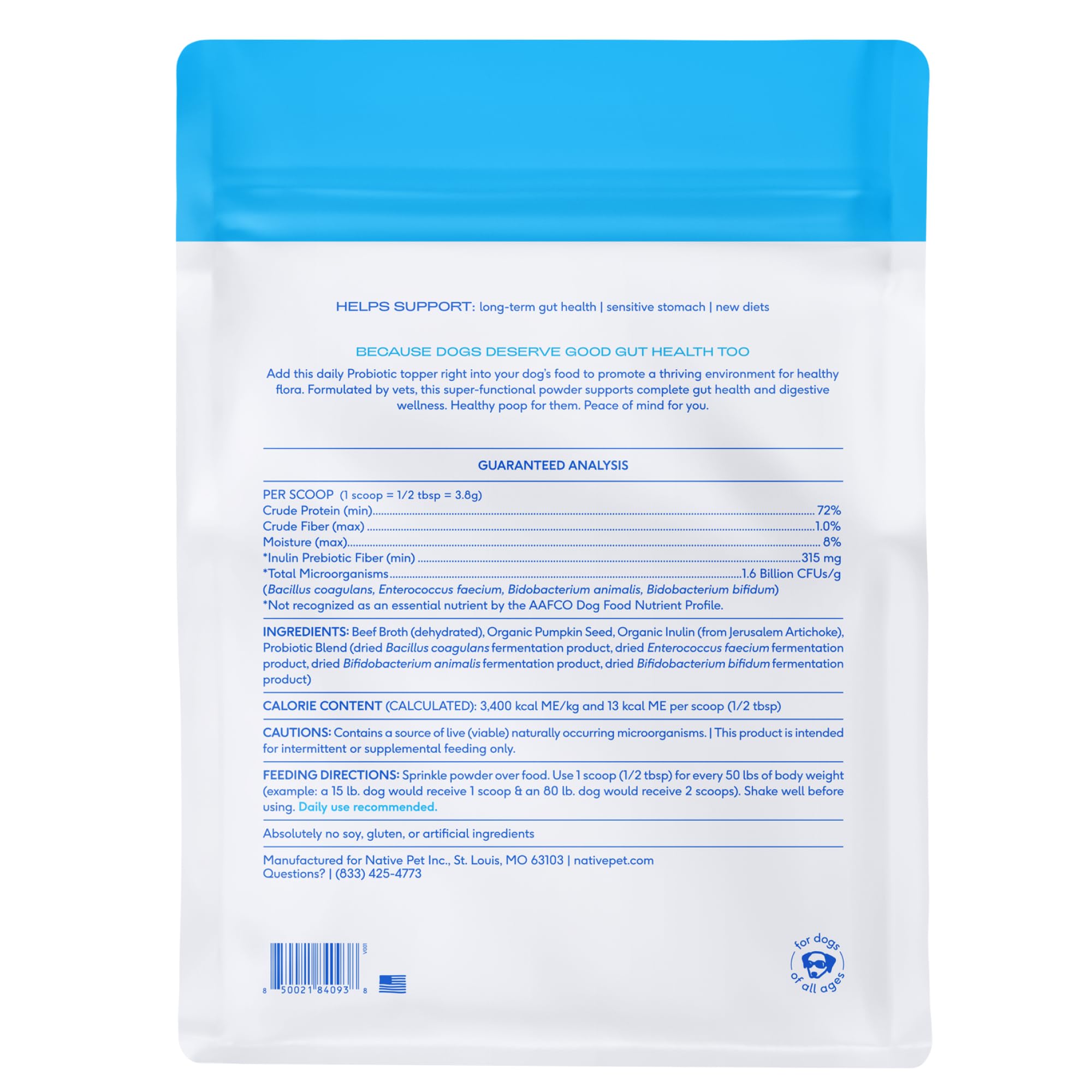 Native Pet Probiotics for Dogs skin-friendly formula aids overall comfort
