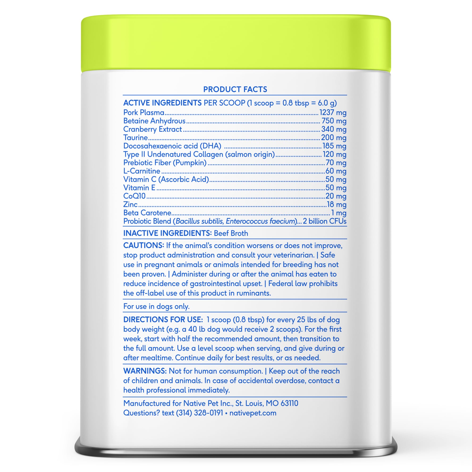 Native Pet savory pork plasma flavor makes supplementation enjoyable.