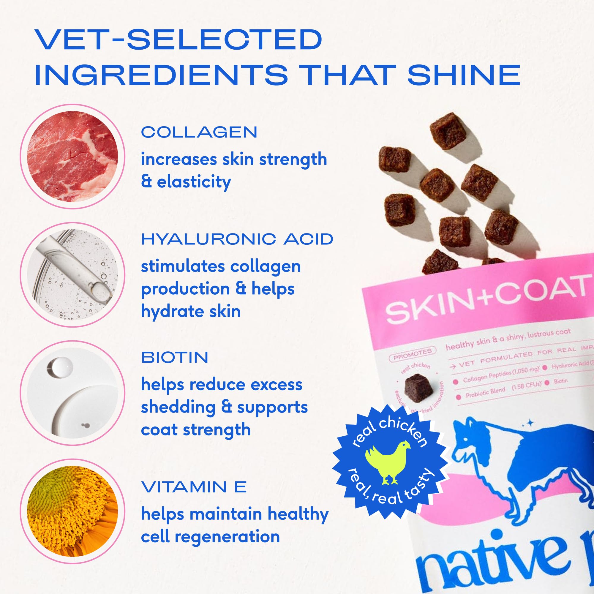 Native Pet Skin & Coat Chews, contrôle des chutes de poils.