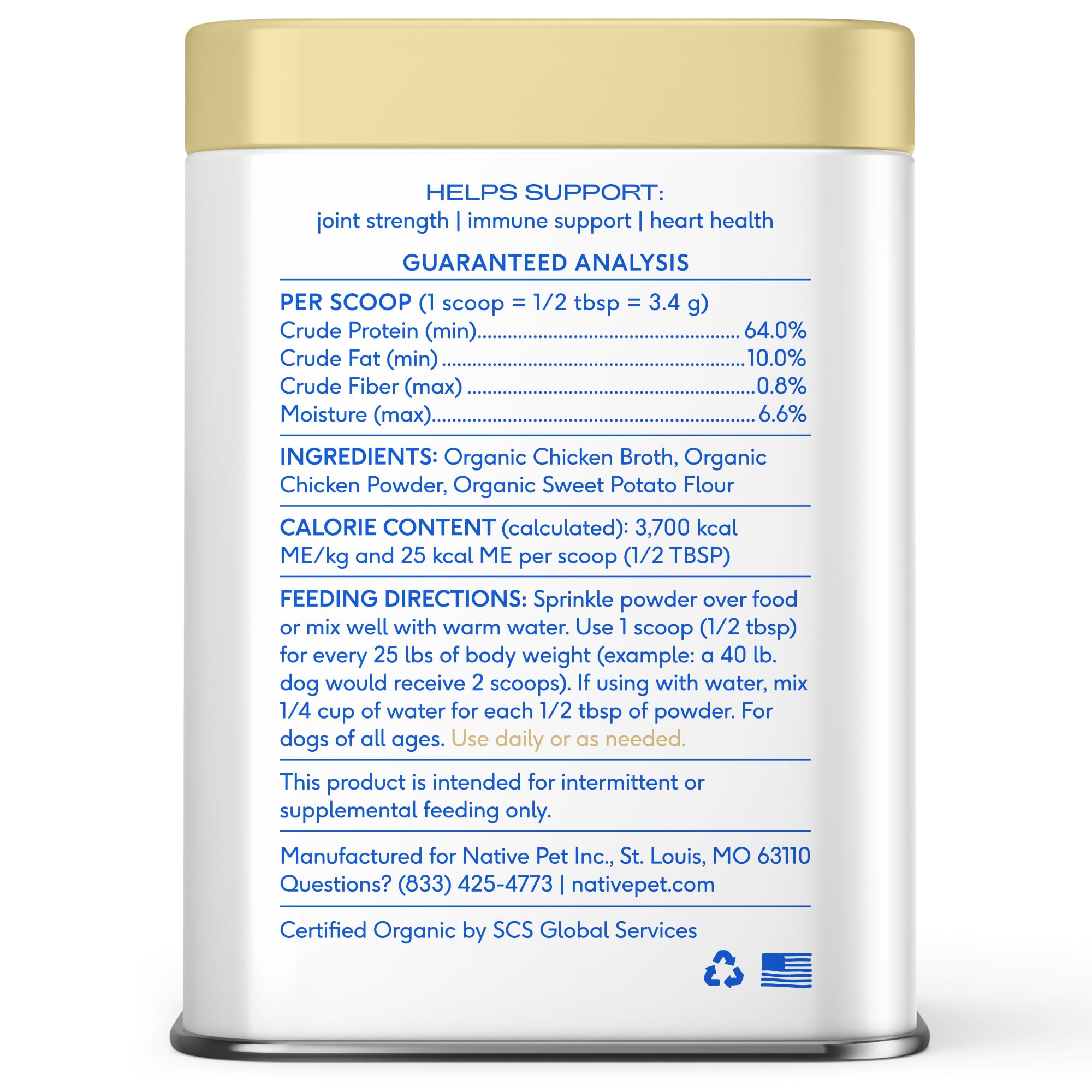 Native Pet vet-formulated broth powder supports joint-friendly meals.