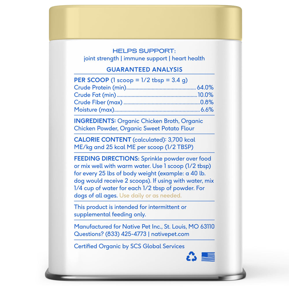 Native Pet vet-formulated broth powder supports joint-friendly meals.