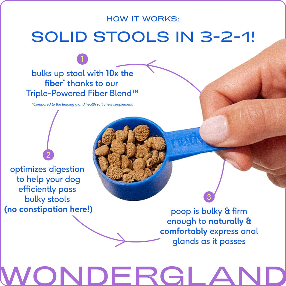 Native Pet WonderGland fiber blend powder emphasizes triple powered gut support.