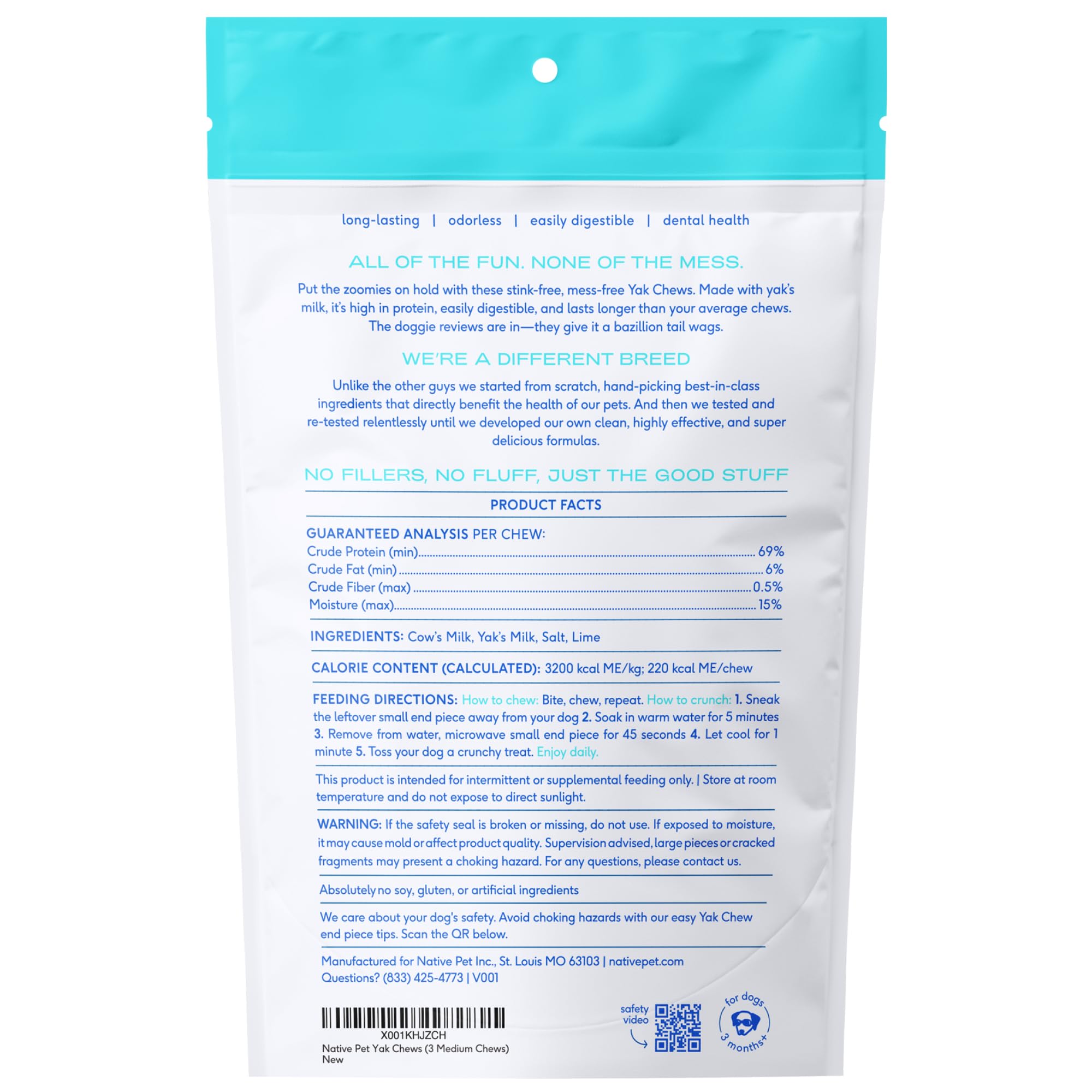 Native Pet Yak Chews mess-free and rawhide-free dental treat.