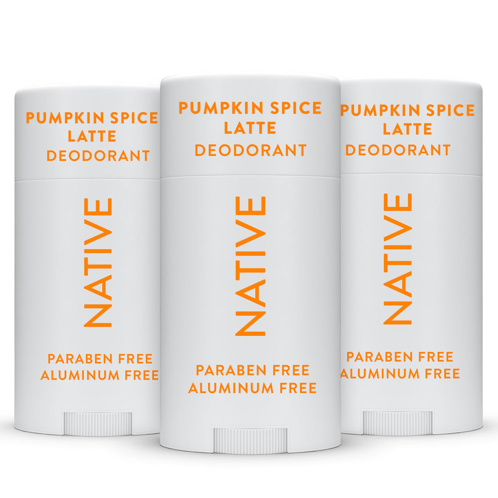 Native Pumpkin Spice deodorant bottle offers long-lasting freshness with a cozy fall scent.