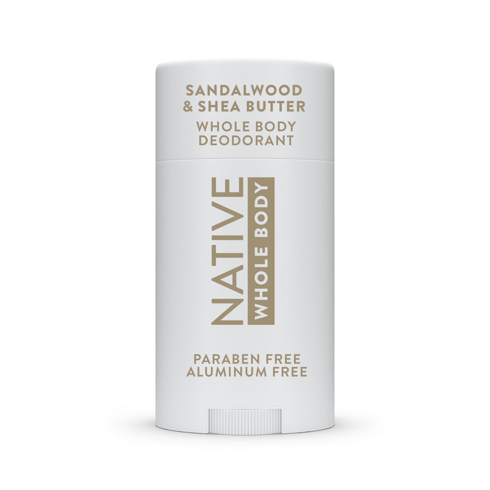 Native sandalwood and shea butter deodorant bottle with aluminum-free formula for odor protection