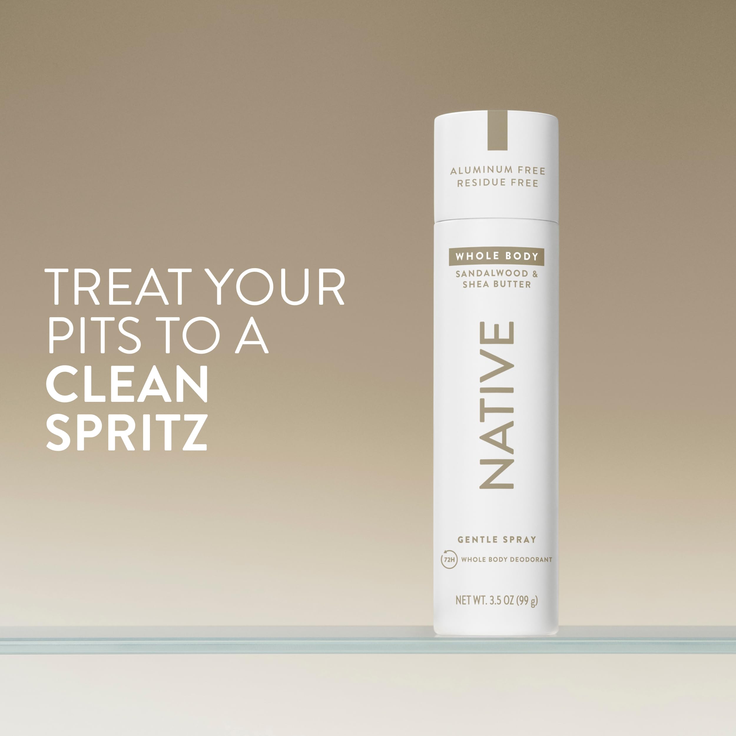 Native deodorant spray mist dispenses evenly for light fragrance and odor protection.