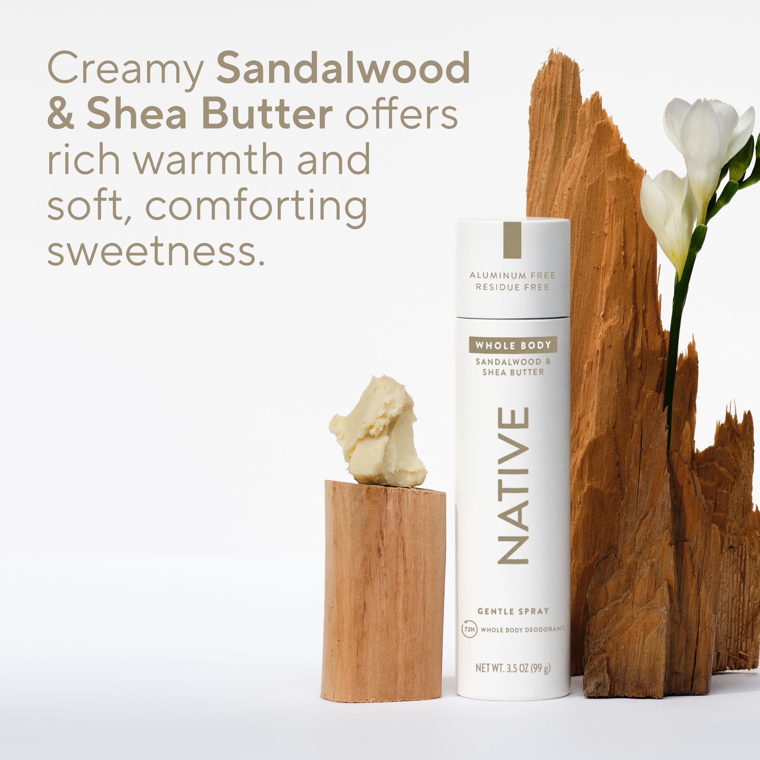 Native deodorant spray underarm application demonstrates easy, quick-dry use.