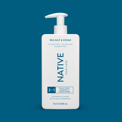 Native Sea Salt & Cedar 2N1 pump highlights convenient one-step routine for busy mornings.