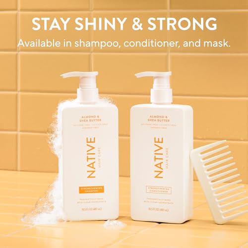 Native shampoo bottle close-up with silicone-free and dye-free claim