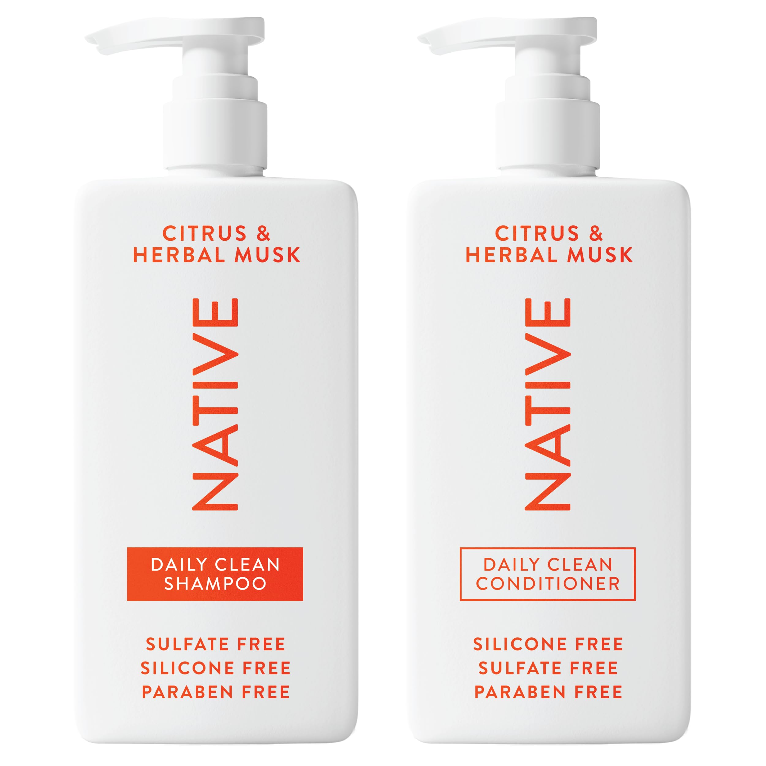 Native Shampoo bottle front view highlights natural ingredients for gentle cleansing.