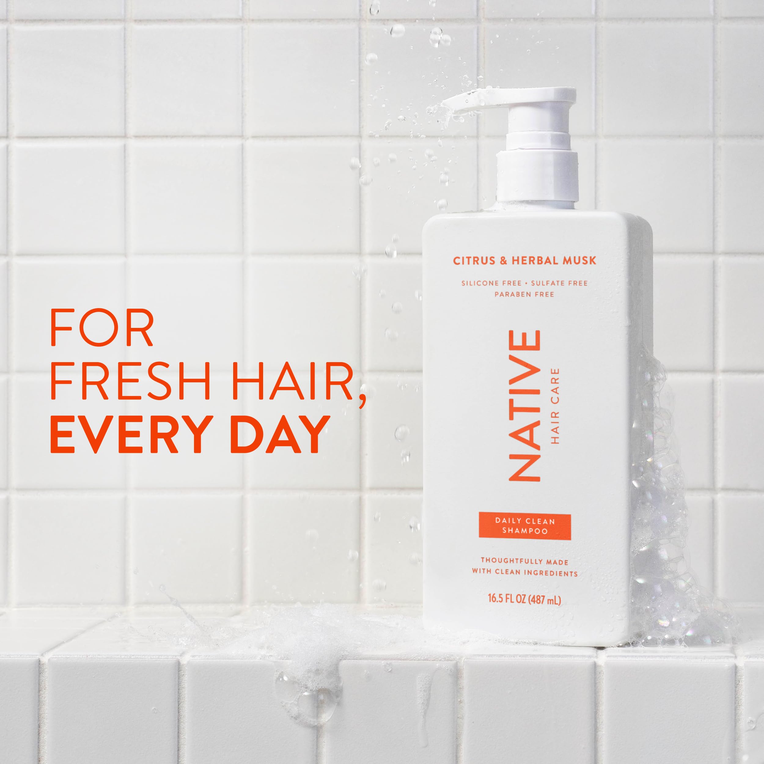 Native Shampoo lather detail demonstrates sulfate-free cleansing gentle on strands.