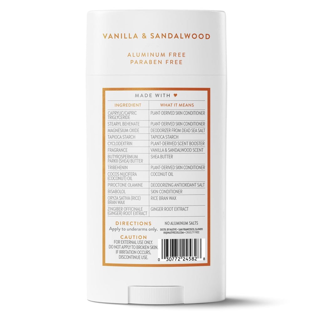  Shea butter and skin conditioners visible in Native deodorant formula.
