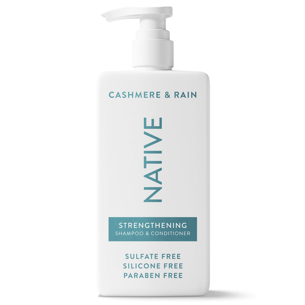 Native Strengthening 2-in-1 bottle on display, promoting gentle cleansing and stronger strands