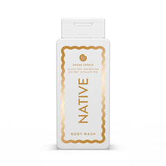 Native Sugar Cookie body wash bottle showing festive scent and rich lather.