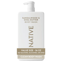 Native Sulfate-Free Body Wash bottle showing sandalwood and shea butter scent for daily refreshment