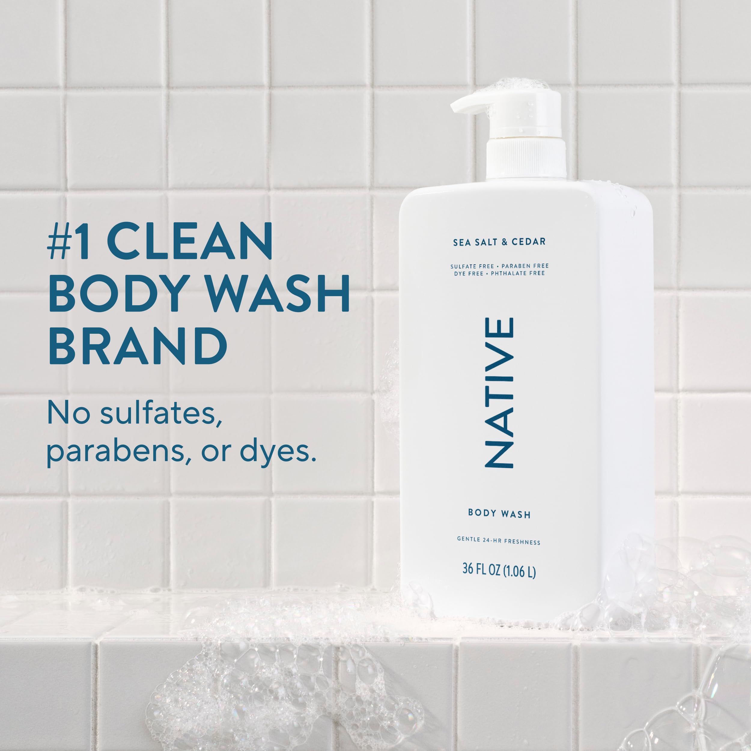 Native sulfate-free body wash front label with sea salt and cedar