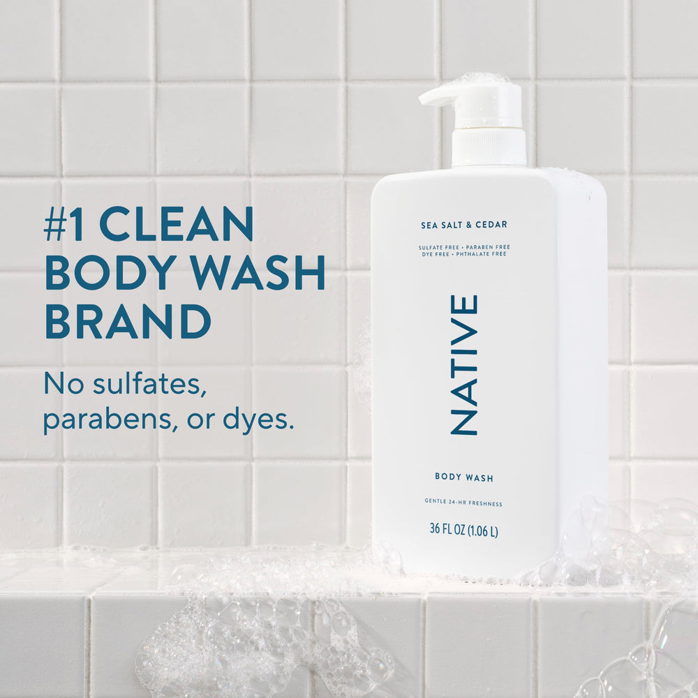 Native sulfate-free body wash front label with sea salt and cedar