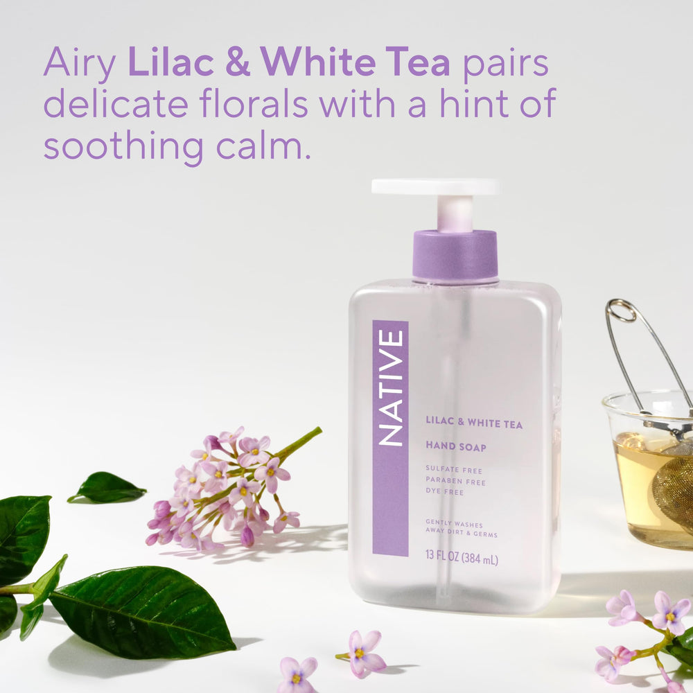 Native hand soap bottle shows sulfate- and paraben-free claim for gentle cleansing.