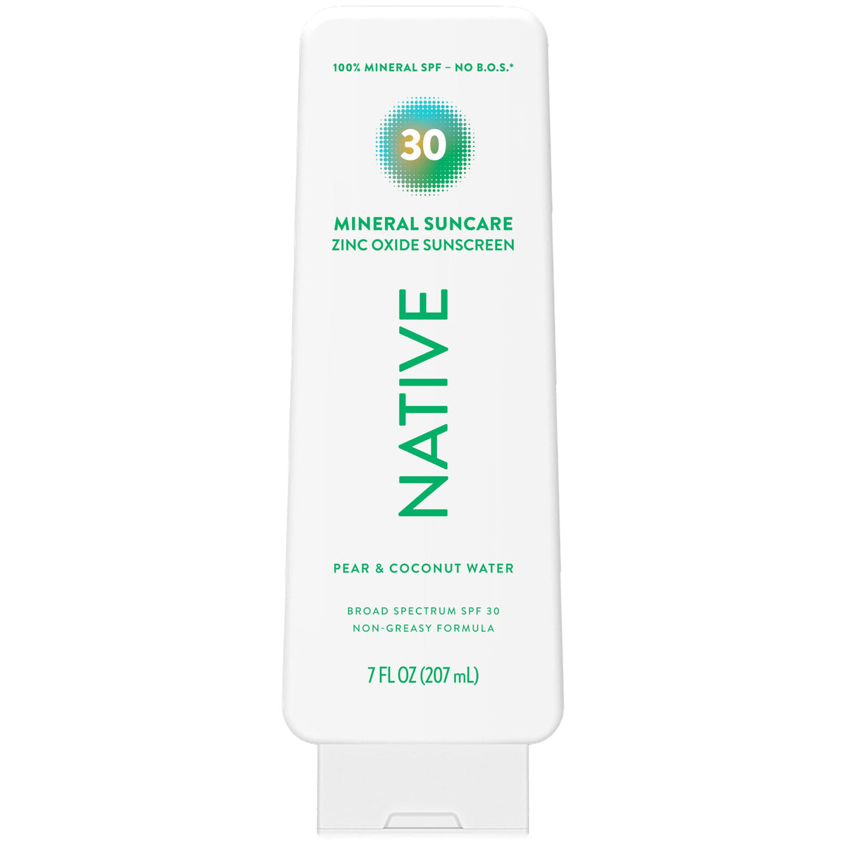 Native Sunscreen Lotion front label highlights pear and coconut water scent for daily use.