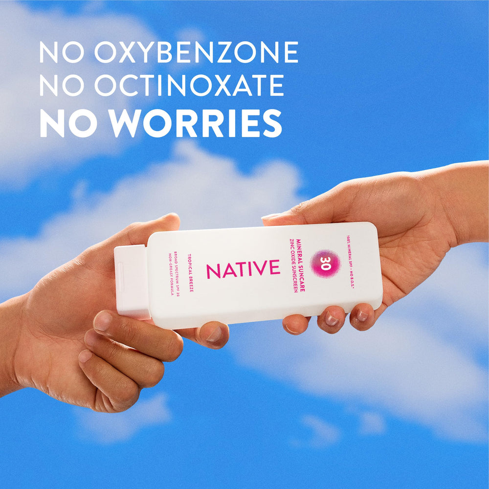 Native Sunscreen Lotion texture squeeze bottle showing smooth application on skin