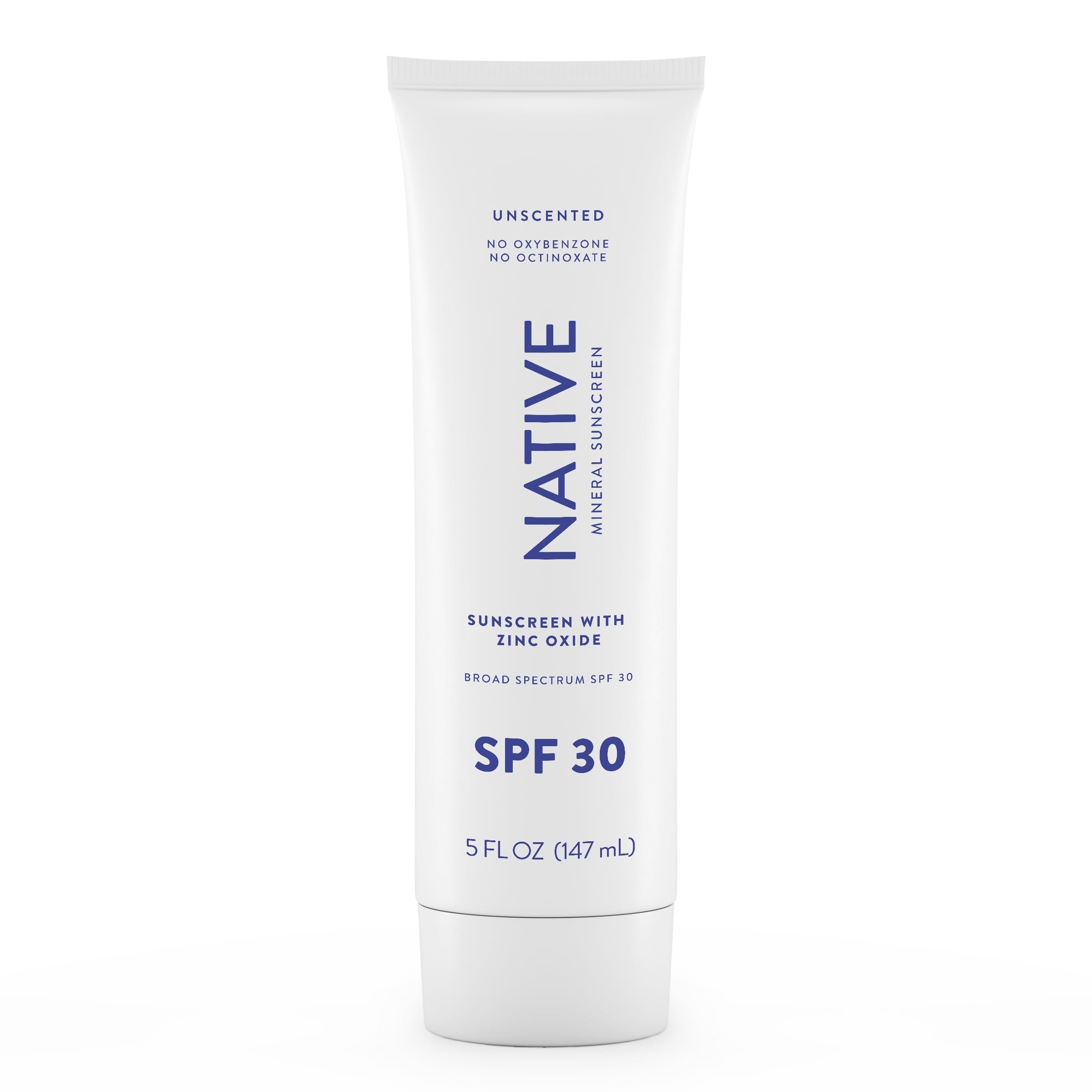 Native Sunscreen SPF 30 front view bottle, unscented and easy to apply