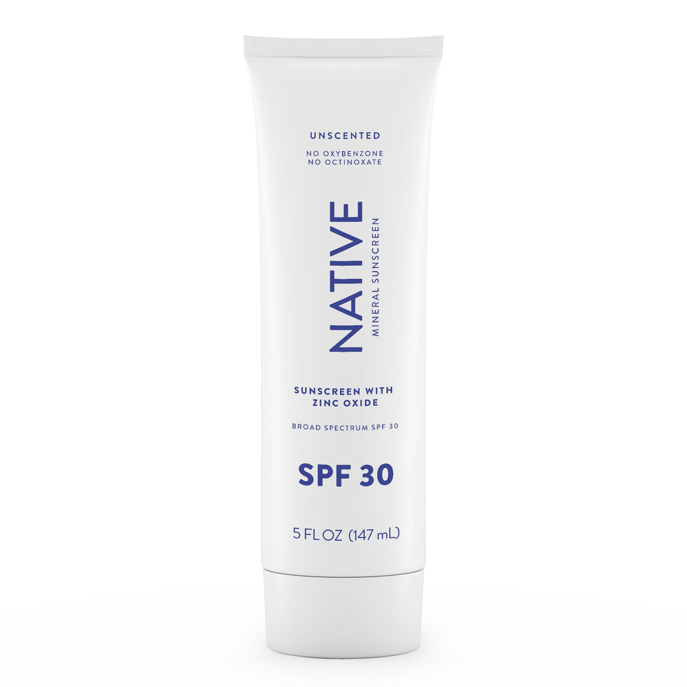 Native Sunscreen SPF 30 front view bottle, unscented and easy to apply