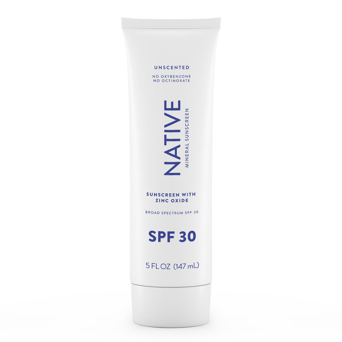 Native Sunscreen SPF 30 front view bottle, unscented and easy to apply