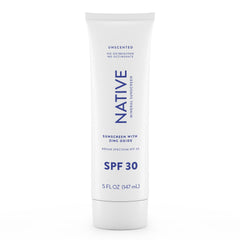 Native Sunscreen SPF 30 front view bottle, unscented and easy to apply