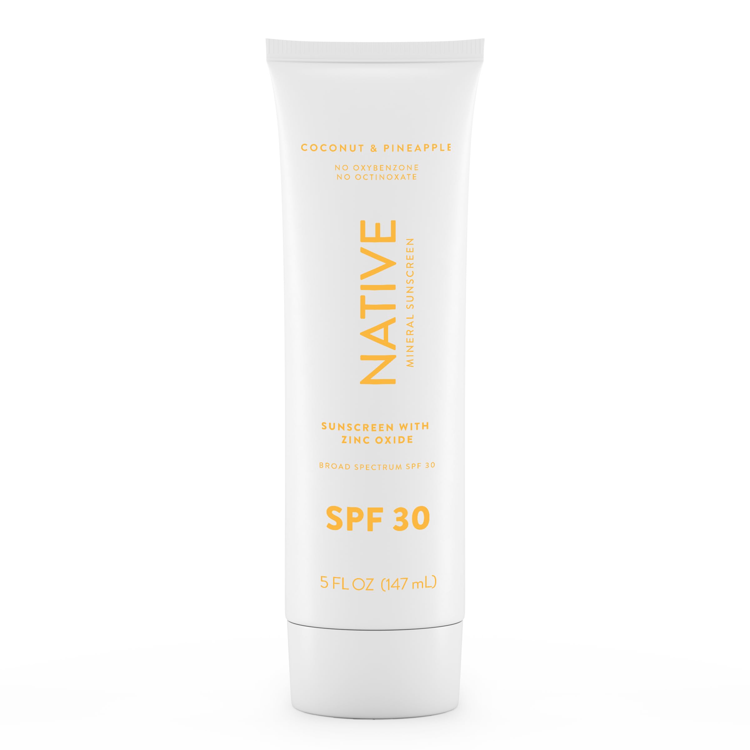 Native Sunscreen SPF 30 tube close-up shows protection for sensitive skin.