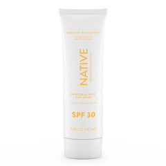 Native Sunscreen SPF 30 tube close-up shows protection for sensitive skin.