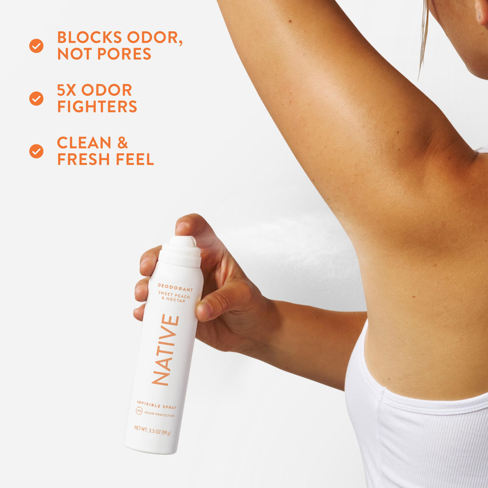 Native Sweet Peach & Nectar packaging highlights 2X Skin Conditioners for skin comfort.