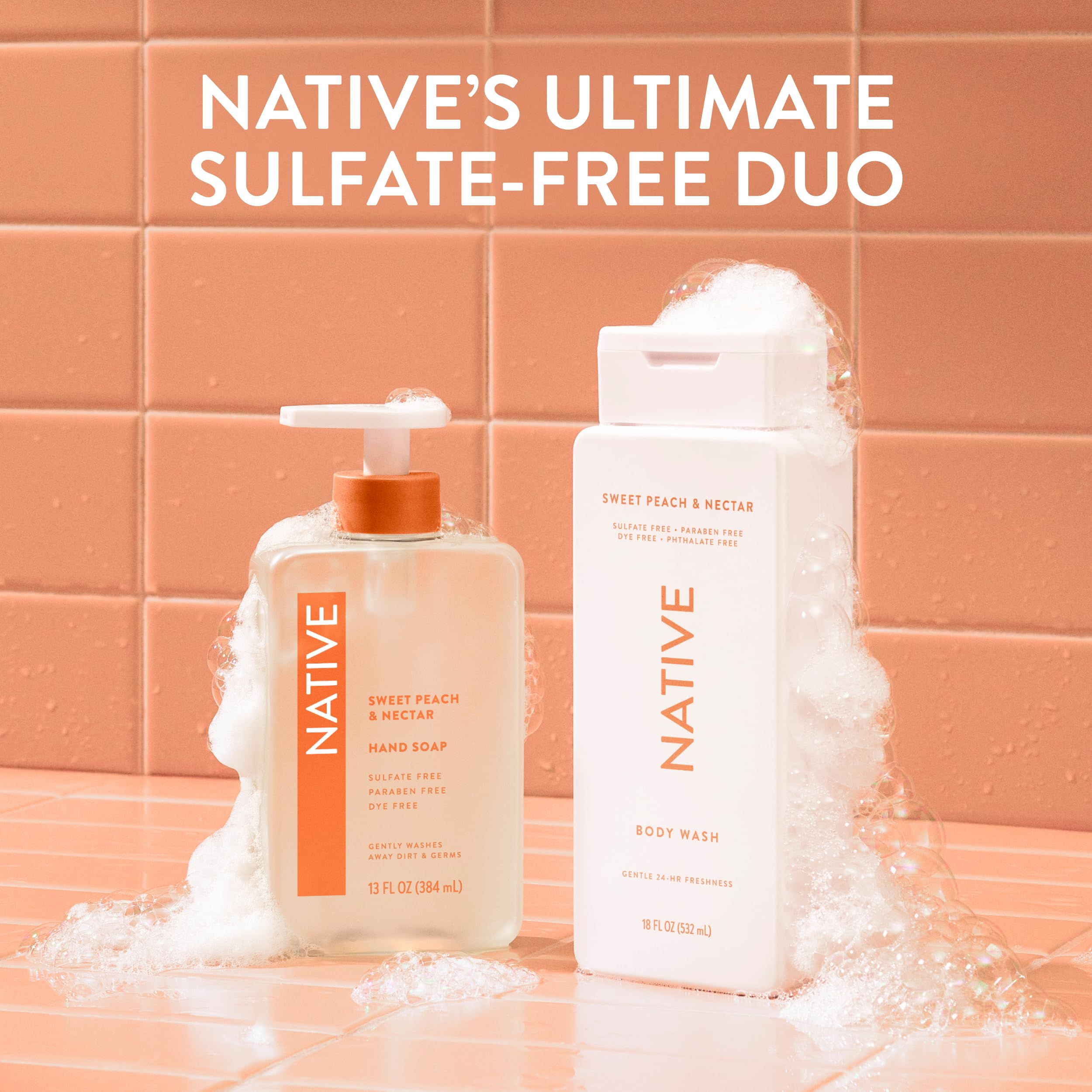 Native sweet peach nectar scent evokes refreshing shower escape