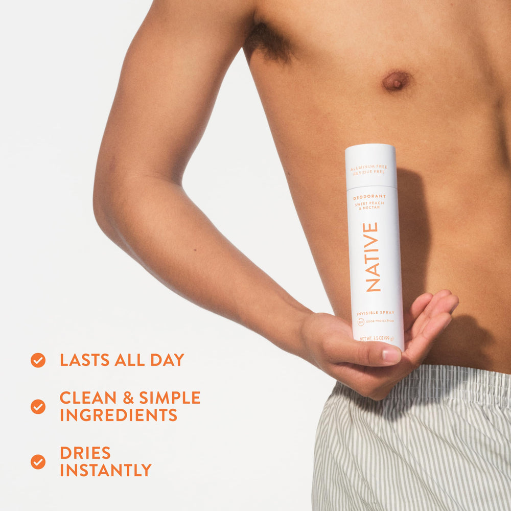 Native Sweet Peach & Nectar vitamin B3 panel emphasizes gentle skin care.