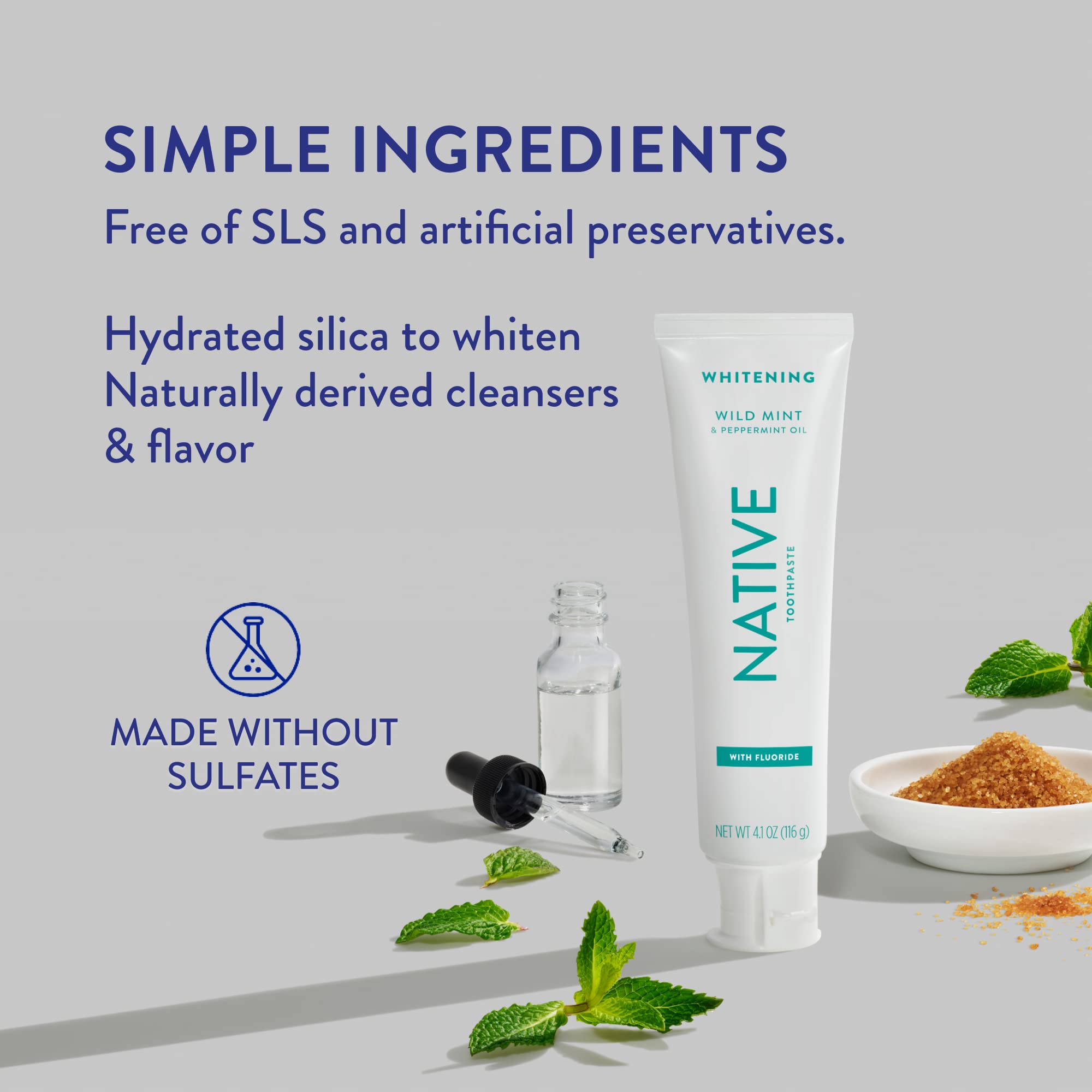 Native toothpaste with fluoride provides cavity protection for daily use.
