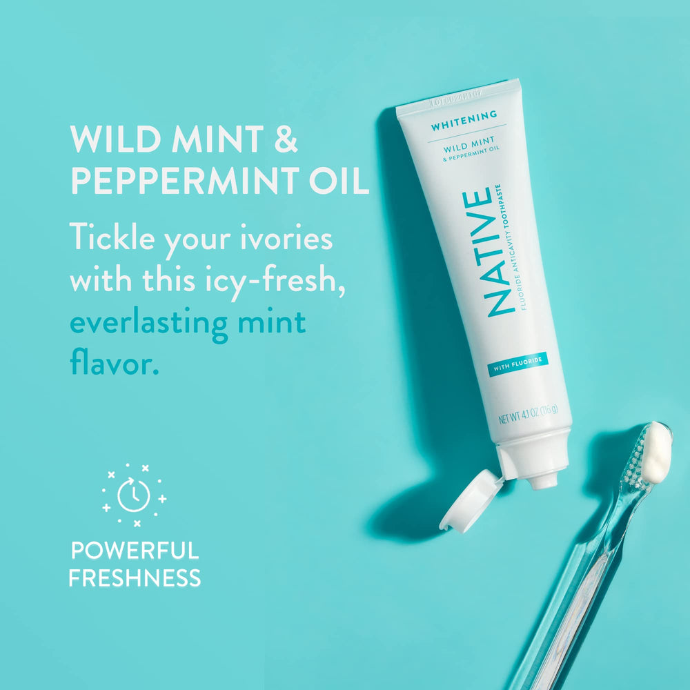 Native toothpaste displaying simple ingredients for a gentle clean.